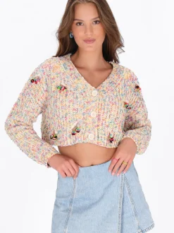 MyMo Damen Strickjacke in weiß
