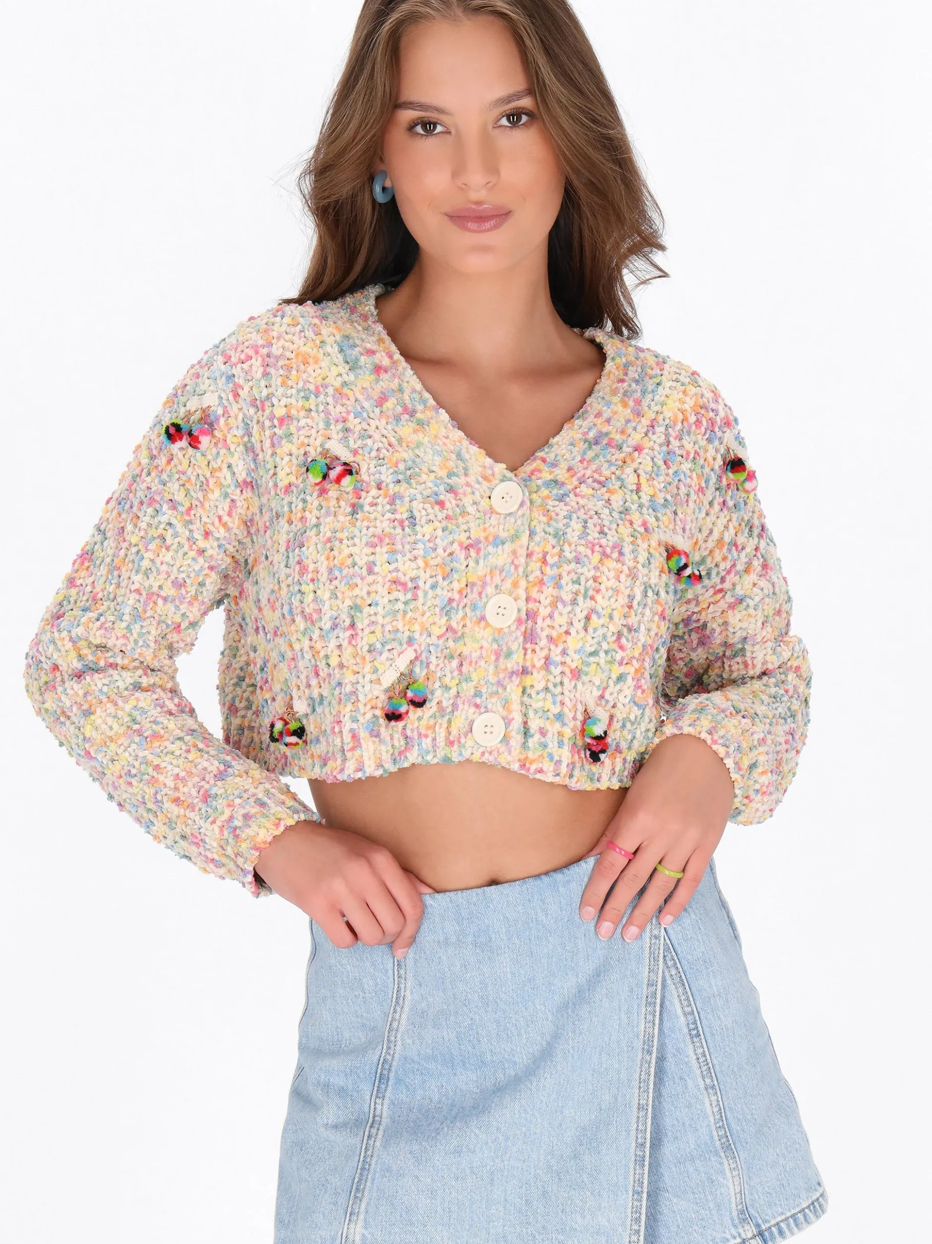 MyMo Damen Strickjacke in weiß