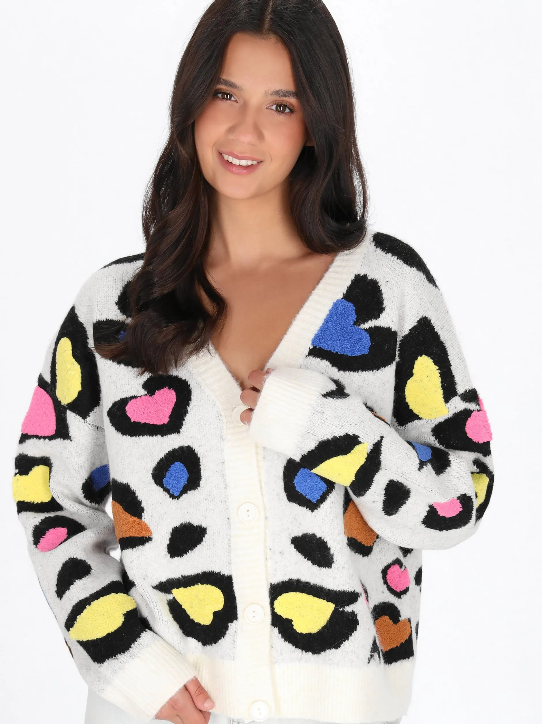MyMo Damen Strickjacke in weiß