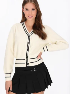 MyMo Damen Strickjacke in weiß