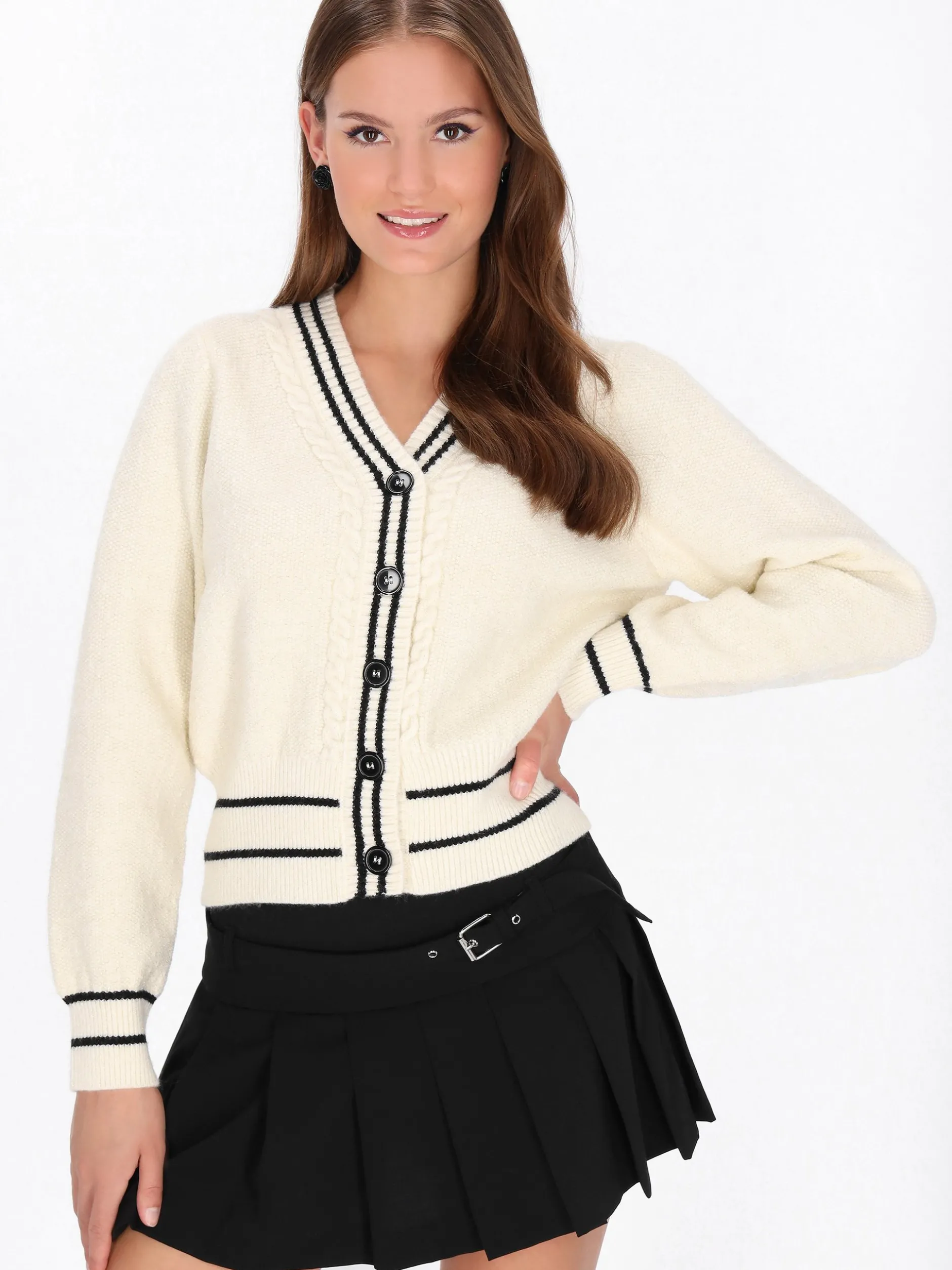 MyMo Damen Strickjacke in weiß