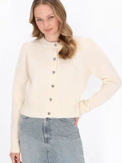 MyMo Damen Strickjacke in weiß - Ausschnitt: Rundhals