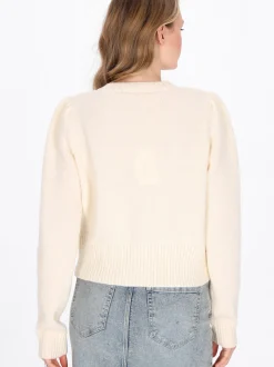 MyMo Damen Strickjacke in weiß - Ausschnitt: Rundhals