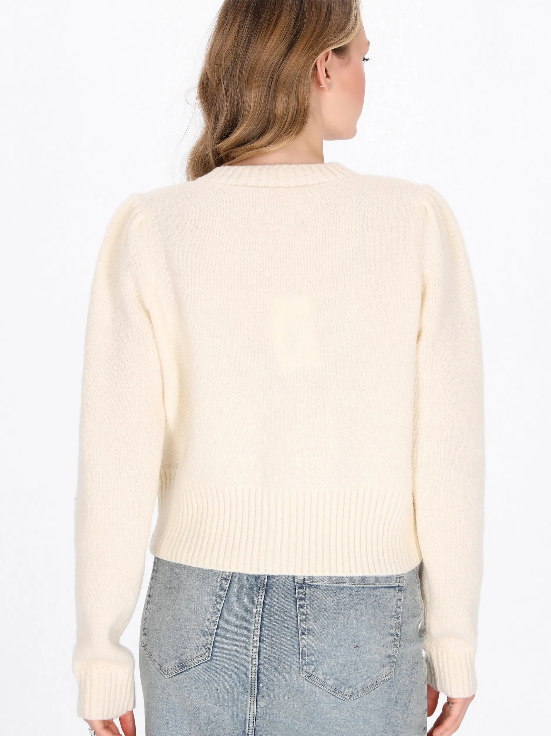 MyMo Damen Strickjacke in weiß - Ausschnitt: Rundhals
