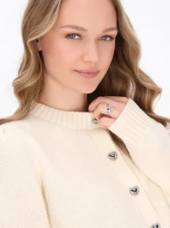 MyMo Damen Strickjacke in weiß - Ausschnitt: Rundhals