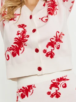 MyMo Damen Strickjacke in weiß rot