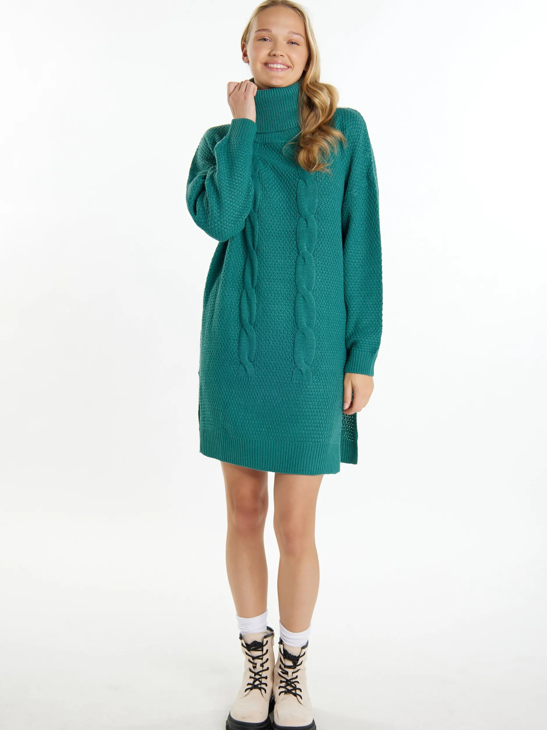 MyMo Damen Strickkleid in grün - Ausschnitt: ohne Kragen