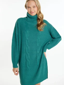 MyMo Damen Strickkleid in grün - Ausschnitt: ohne Kragen