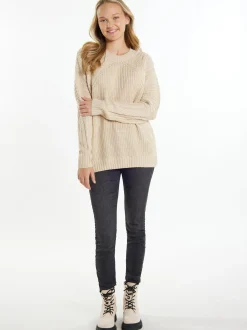 MyMo Damen Strickpullover in ecru - Ausschnitt: Rundhals
