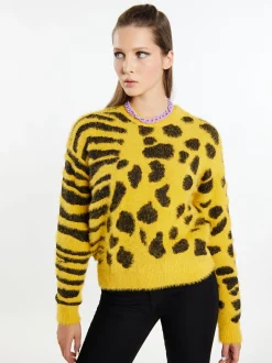 MyMo Damen Strickpullover in gelb - Ausschnitt: Rundhals