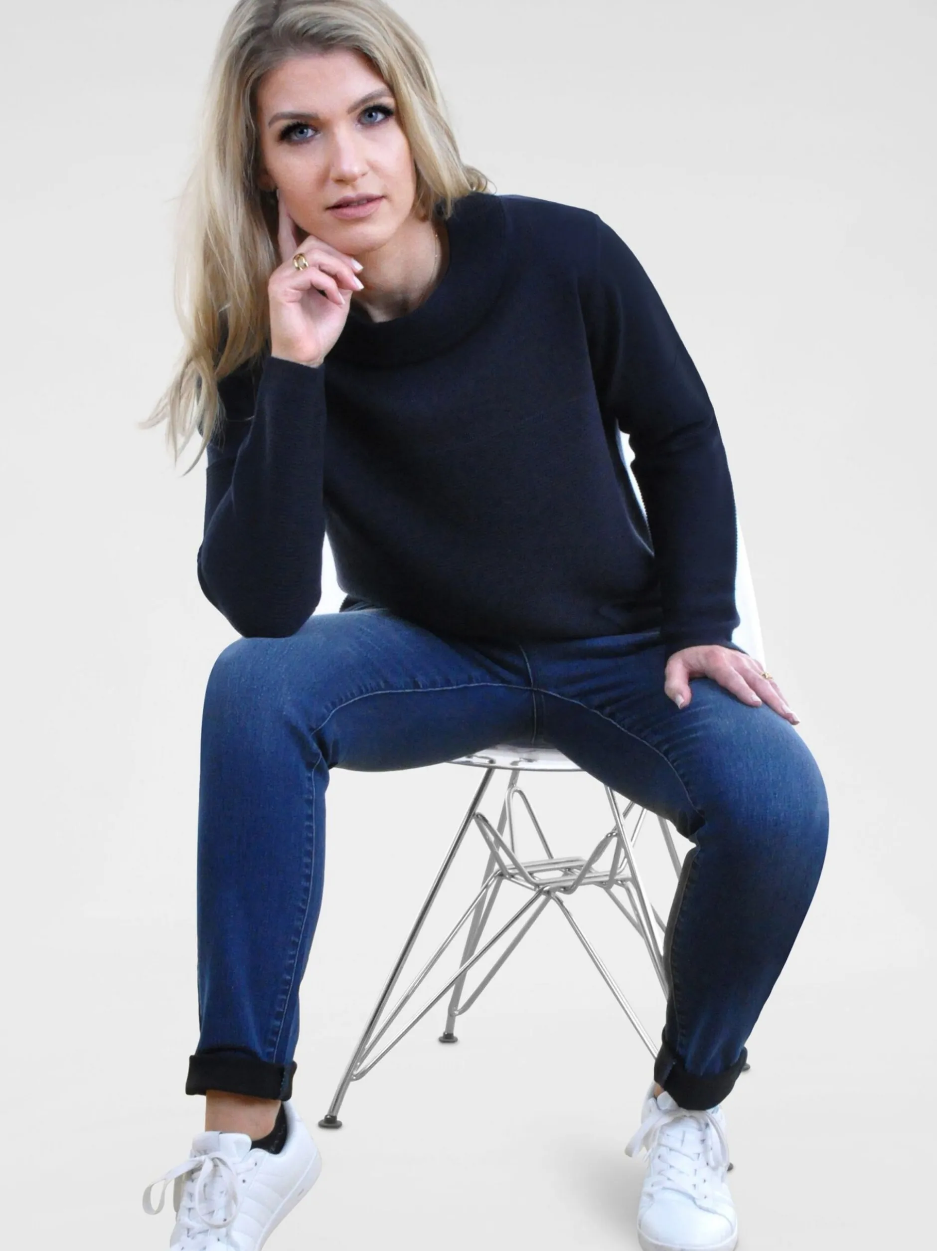 Navigazione Damen Pullover in blau - Ärmel: langarm