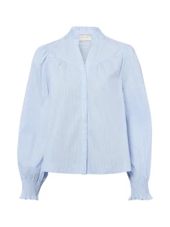 Neo Noir Damen Bluse - Astrida Stripe Stone in hellblau weiß