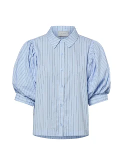 Neo Noir Damen Kurzarmbluse - Etta Stripe Stone in hellblau braun