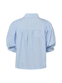 Neo Noir Damen Kurzarmbluse - Etta Stripe Stone in hellblau braun