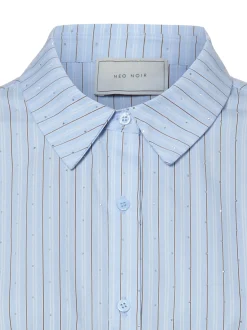 Neo Noir Damen Kurzarmbluse - Etta Stripe Stone in hellblau braun