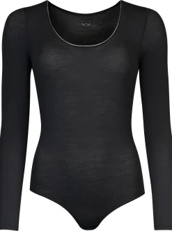 nurdie Damen Body mit Glitzer-Abschluss - NUR DIE x KILIAN KERNER in schwarz