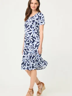 Olsen Damen Jerseykleid in marine blau - Ärmel: kurzarm