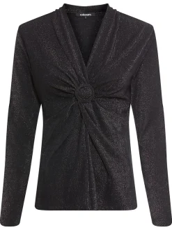 Olsen Damen Langarmshirt in schwarz - Ärmel: kurzarm