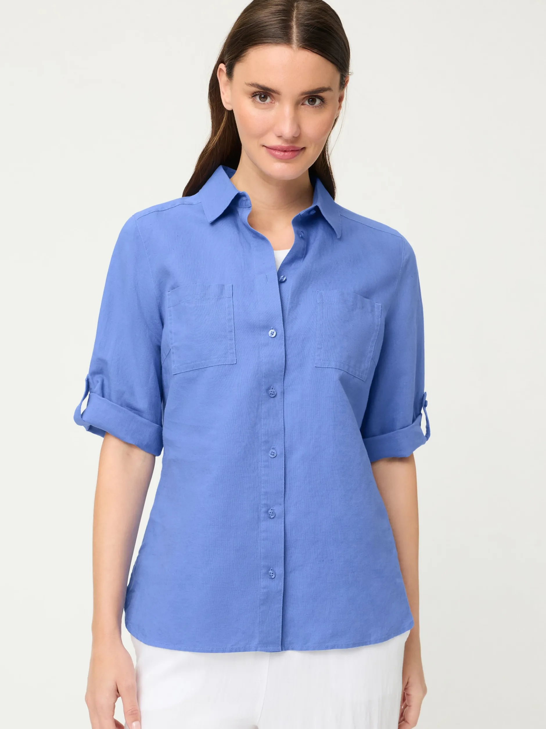 Olsen Damen Leinenbluse in blau - Ärmel: Halbarm