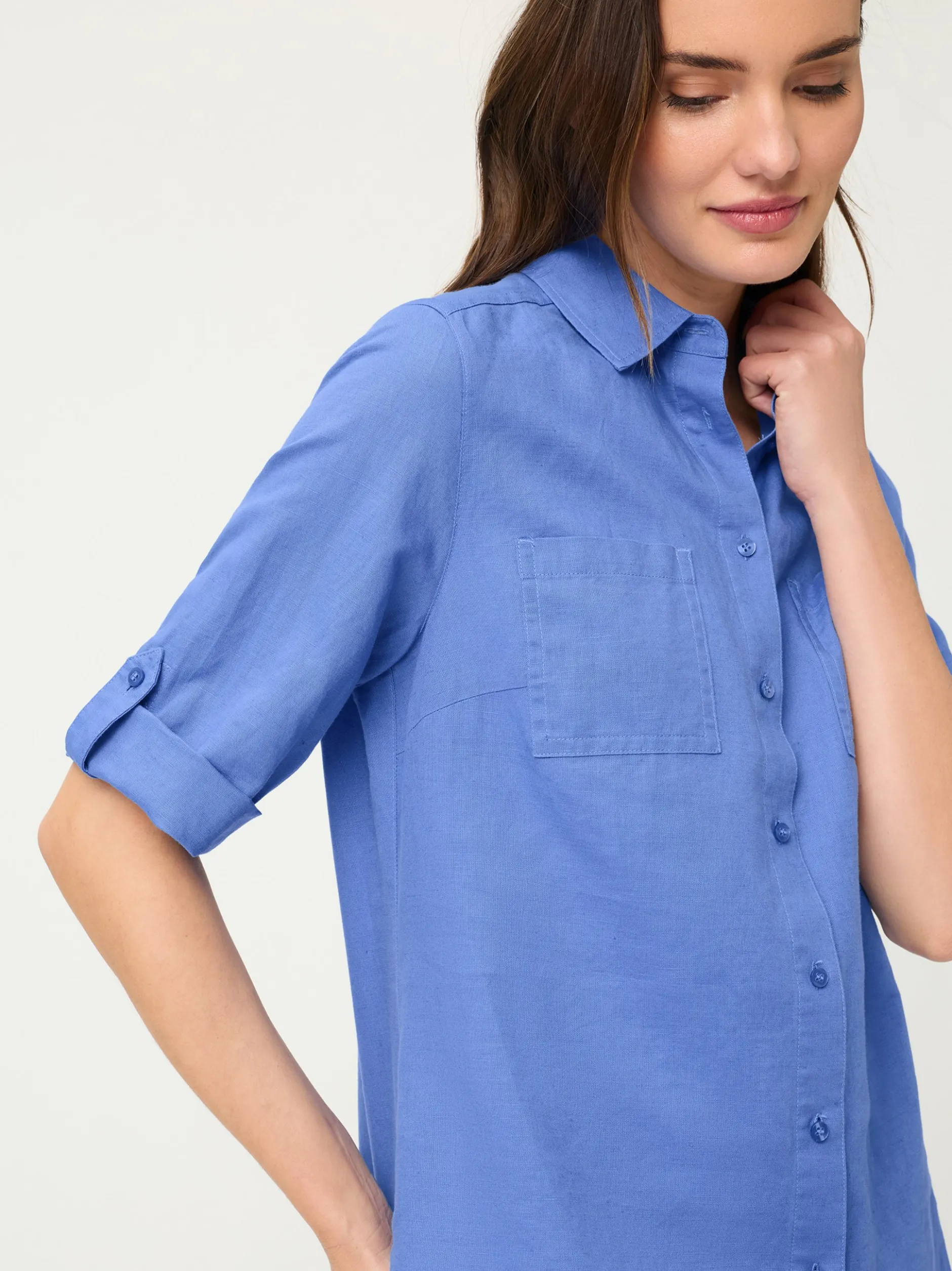 Olsen Damen Leinenbluse in blau - Ärmel: Halbarm