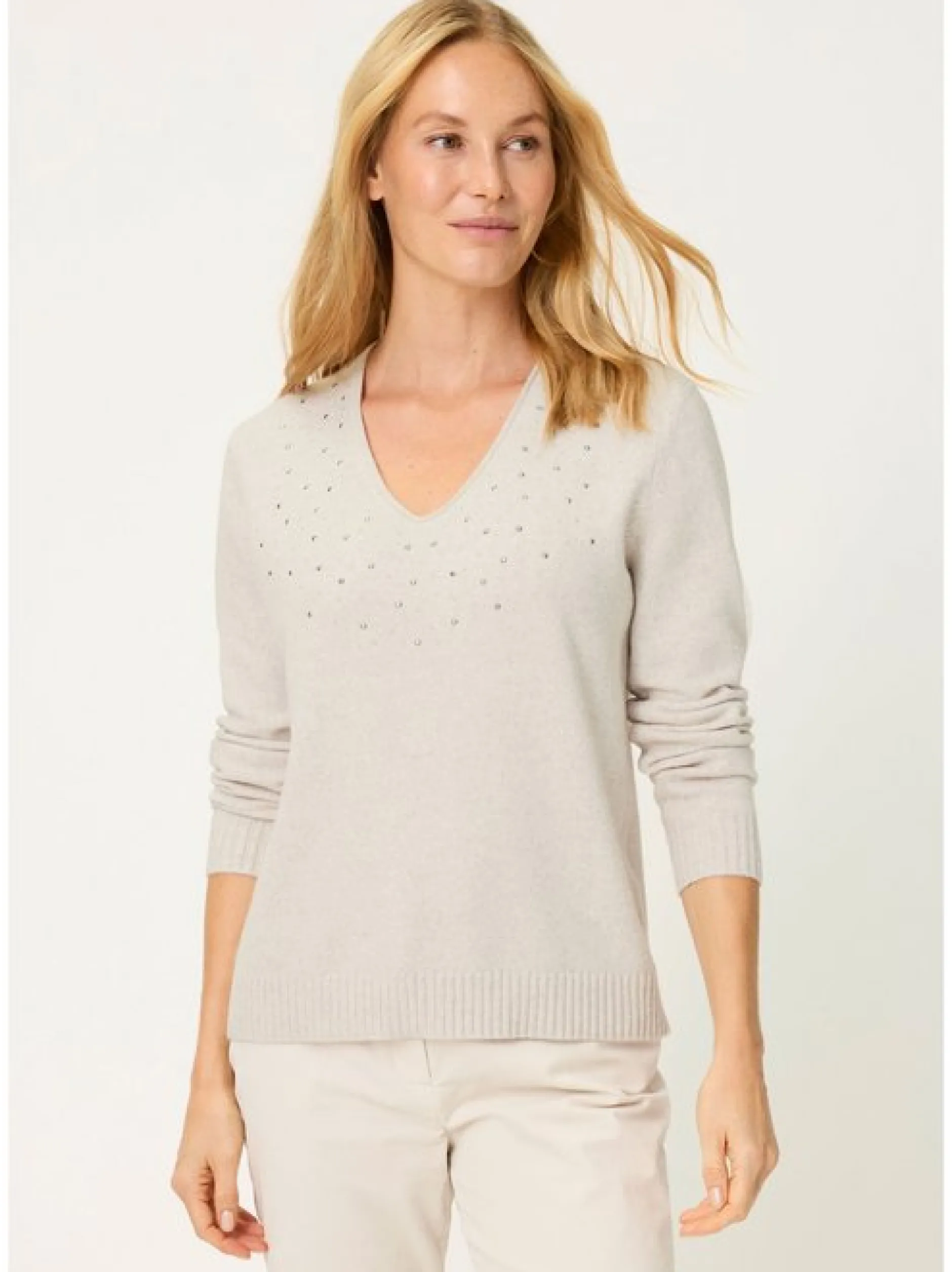 Olsen Damen Pullover in beige - Ausschnitt: V-Ausschnitt