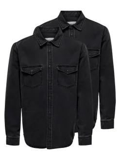 Only&Sons Herren Jeanshemd - 2er Pack Bane in grau