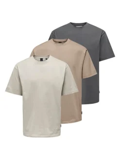 Only&Sons Herren T-Shirt - 3er Pack Onsfred in braun