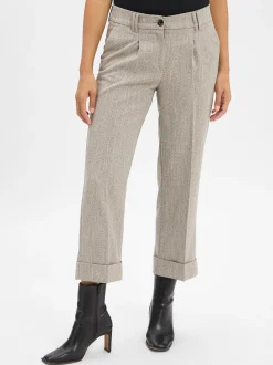 Opus Damen Bundfaltenhose - Meeri herringbone in kitt
