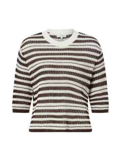Opus Damen Kurzarm-Strickpullover - Punny in mocca weiß