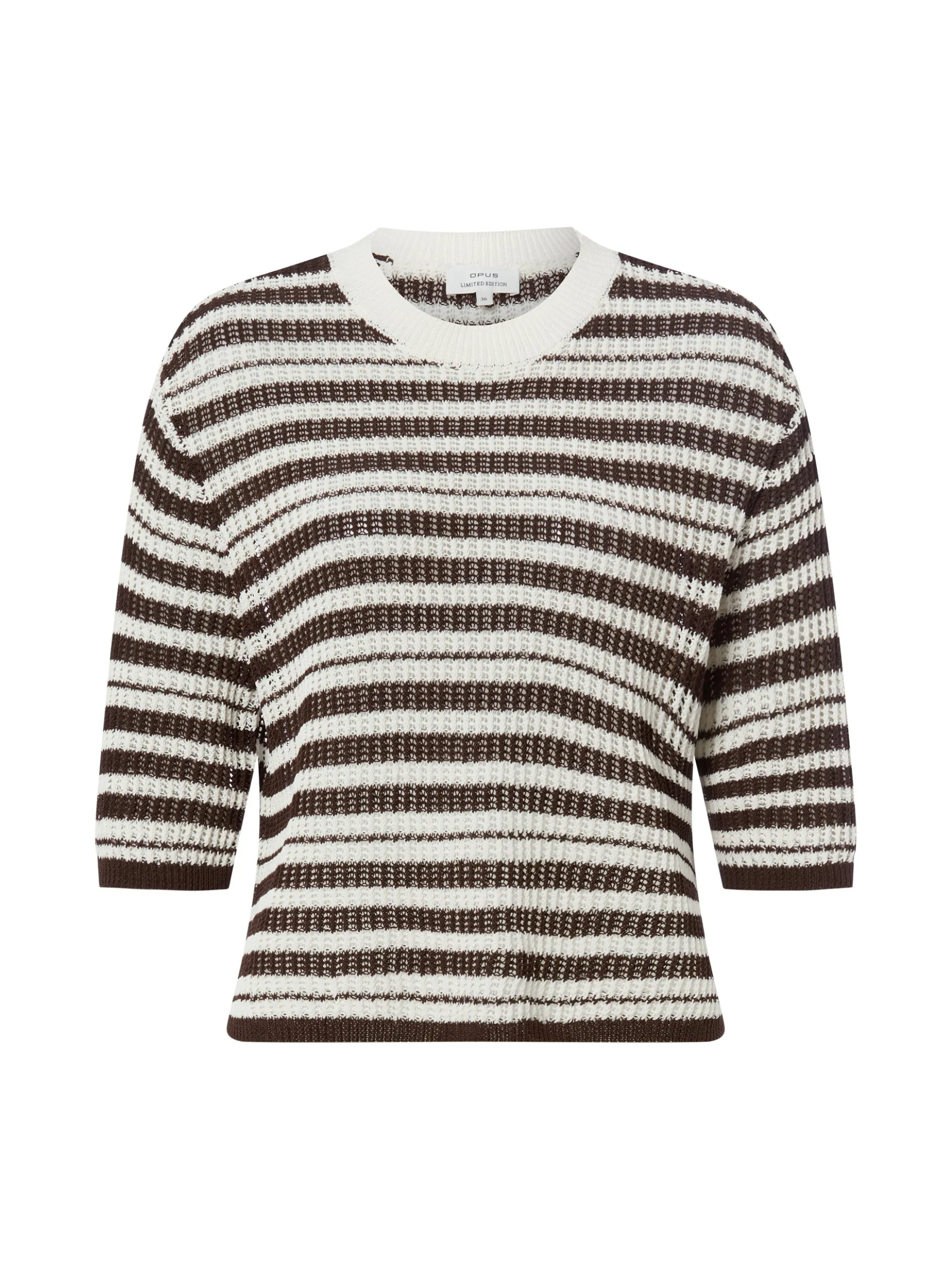 Opus Damen Kurzarm-Strickpullover - Punny in mocca weiß
