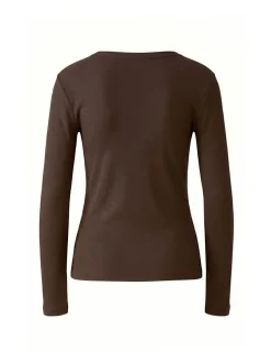 Oui Damen Langarmshirt in braun - Ausschnitt: Rundhals