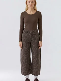 Oui Damen Langarmshirt in braun - Ausschnitt: Rundhals