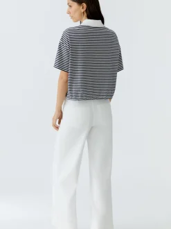 Oui Damen Poloshirt in blau weiß - Ärmel: Halbarm