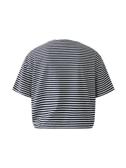 Oui Damen Poloshirt in blau weiß - Ärmel: Halbarm