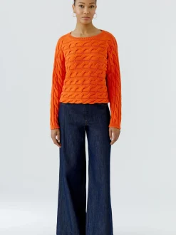 Oui Damen Pullover in orange - Ausschnitt: U-Boot