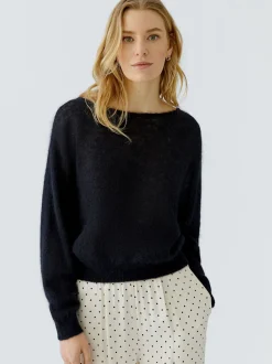 Oui Damen Pullover in schwarz - Ausschnitt: U-Boot