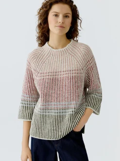 Oui Damen Pullover in weiß rot - Ärmel: 3/4 Arm