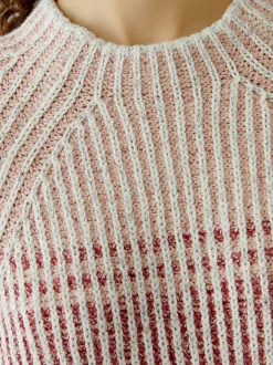 Oui Damen Pullover in weiß rot - Ärmel: 3/4 Arm