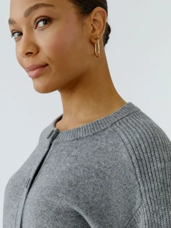 Oui Damen Strickjacke in grau - Ausschnitt: Rundhals