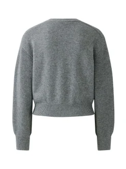 Oui Damen Strickjacke in grau - Ausschnitt: Rundhals