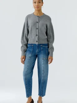 Oui Damen Strickjacke in grau - Ausschnitt: Rundhals