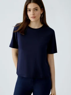 Oui Damen T-Shirt in blau - Ausschnitt: Rundhals