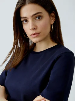 Oui Damen T-Shirt in blau - Ausschnitt: Rundhals