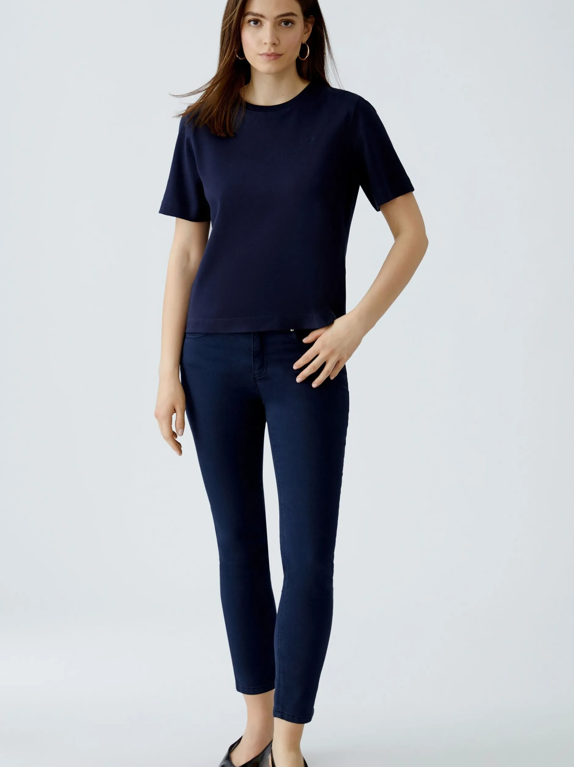 Oui Damen T-Shirt in blau - Ausschnitt: Rundhals