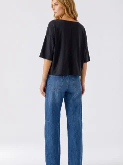 Oui Damen T-Shirt in schwarz - Ausschnitt: U-Boot