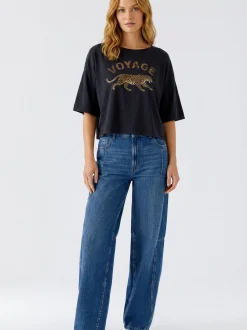 Oui Damen T-Shirt in schwarz - Ausschnitt: U-Boot