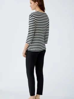 Oui Damen T-Shirt in schwarz weiß - Ausschnitt: U-Boot