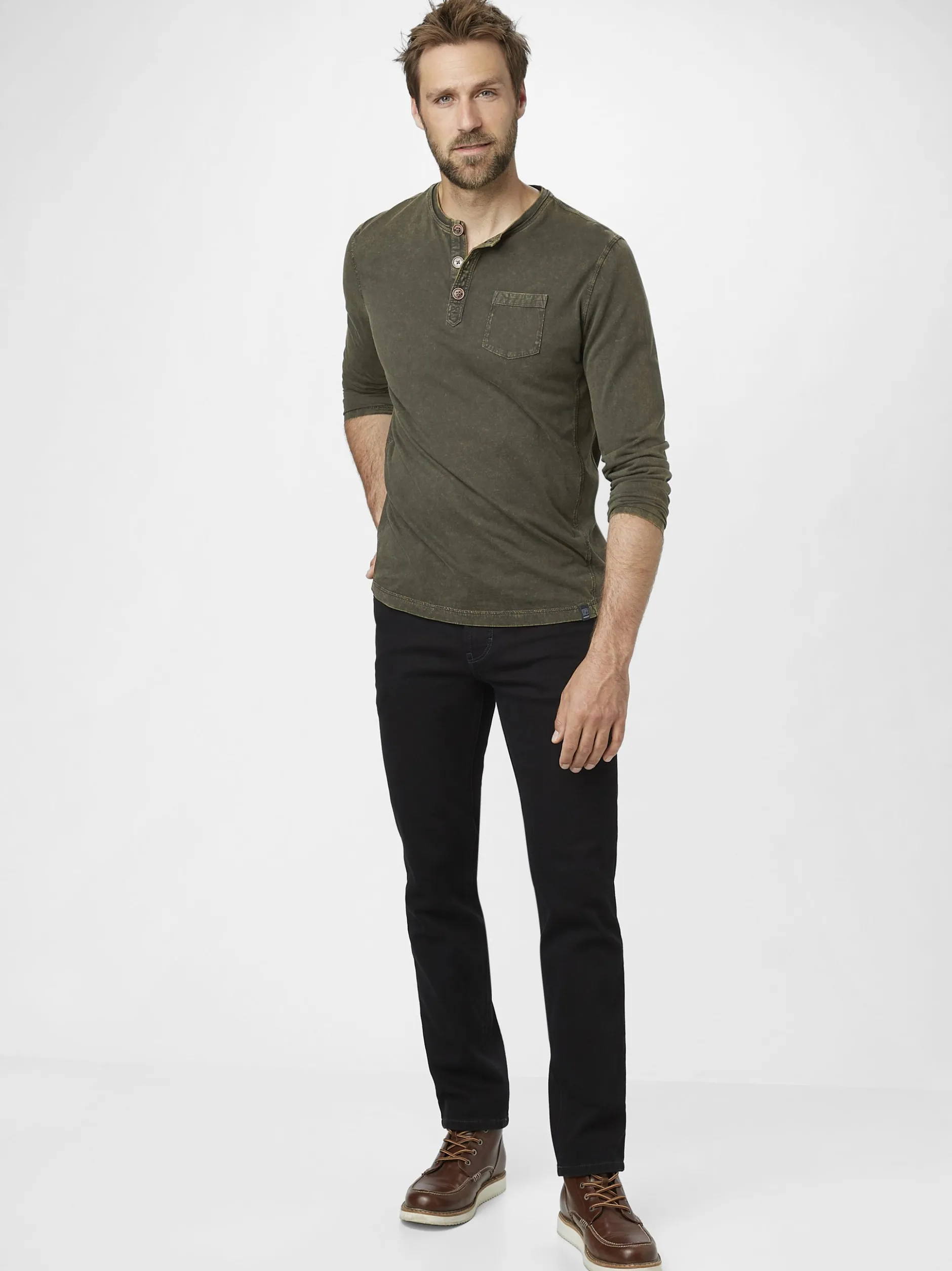 Paddock`s Herren Langarmshirt - Regular Fit in oliv