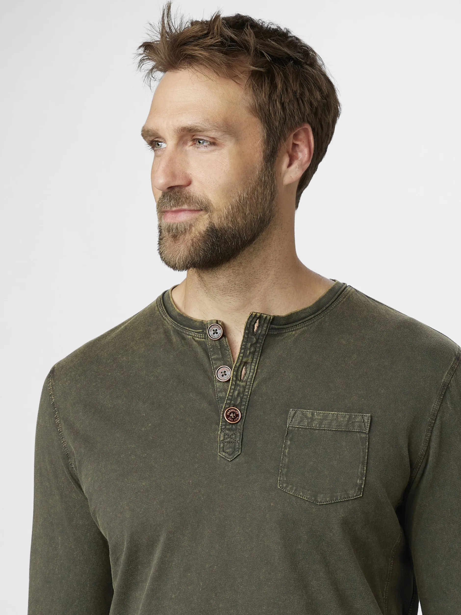 Paddock`s Herren Langarmshirt - Regular Fit in oliv