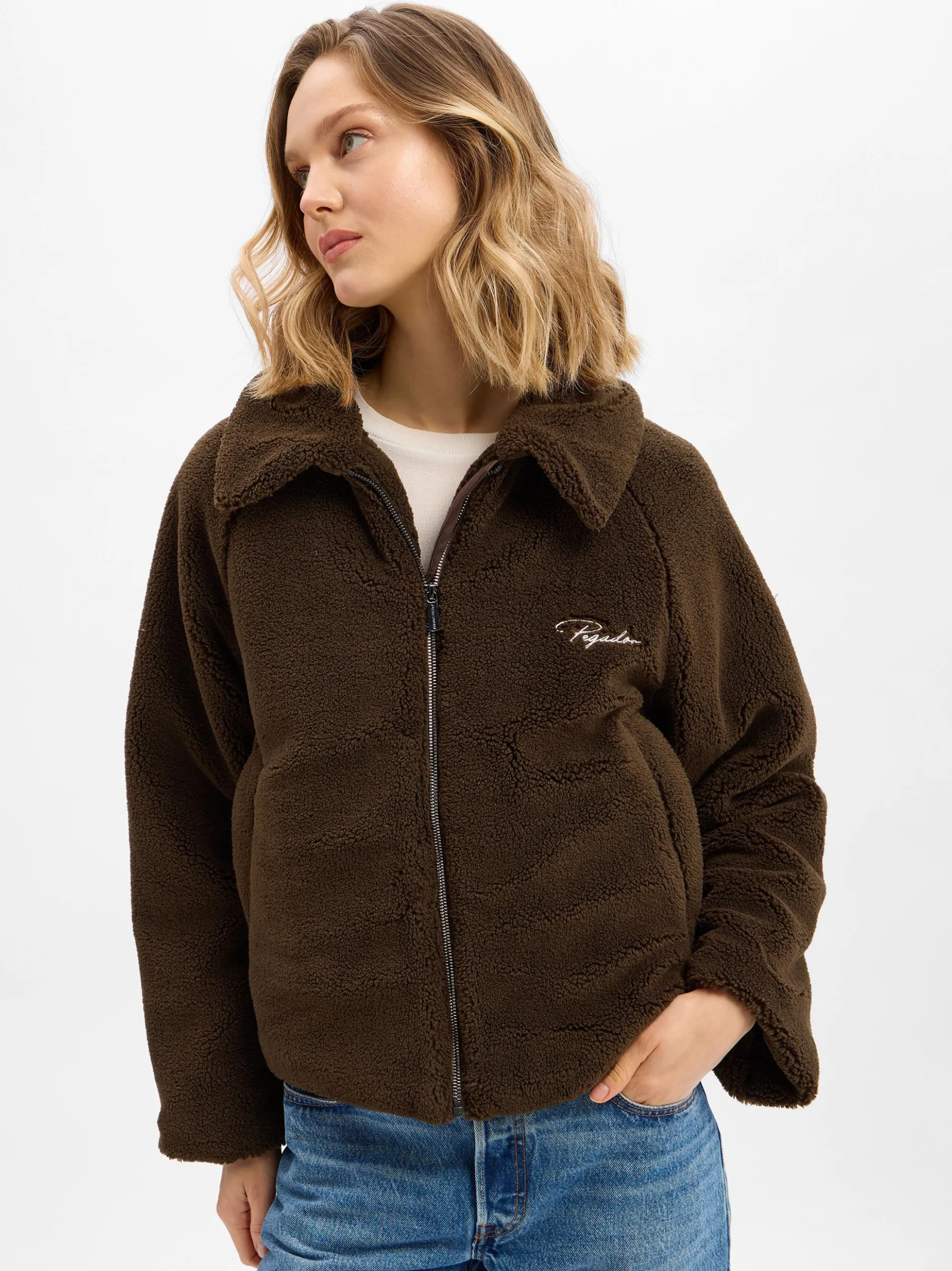 PEGADOR Damen Teddyfell-Jacke - Laja in schlamm